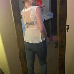 S.I.S.  Peplum Blouse w/ Open Lace Back